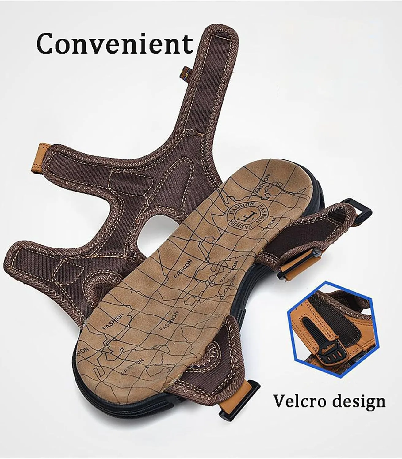 Men's Leather Sandals for Hiking Walking Beach Treads Water Athletic Outdoor with Air Cushion