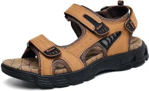 Men's Leather Sandals for Hiking Walking Beach Treads Water Athletic Outdoor with Air Cushion