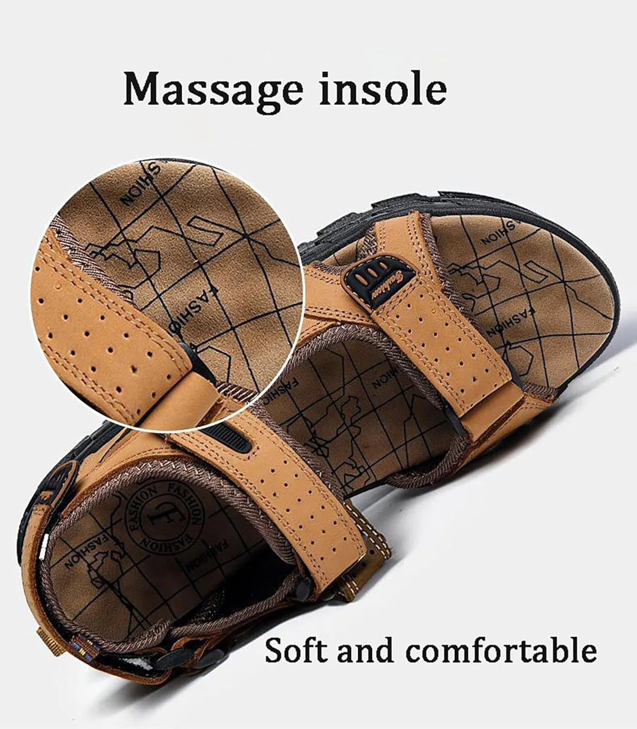 Men's Leather Sandals for Hiking Walking Beach Treads Water Athletic Outdoor with Air Cushion