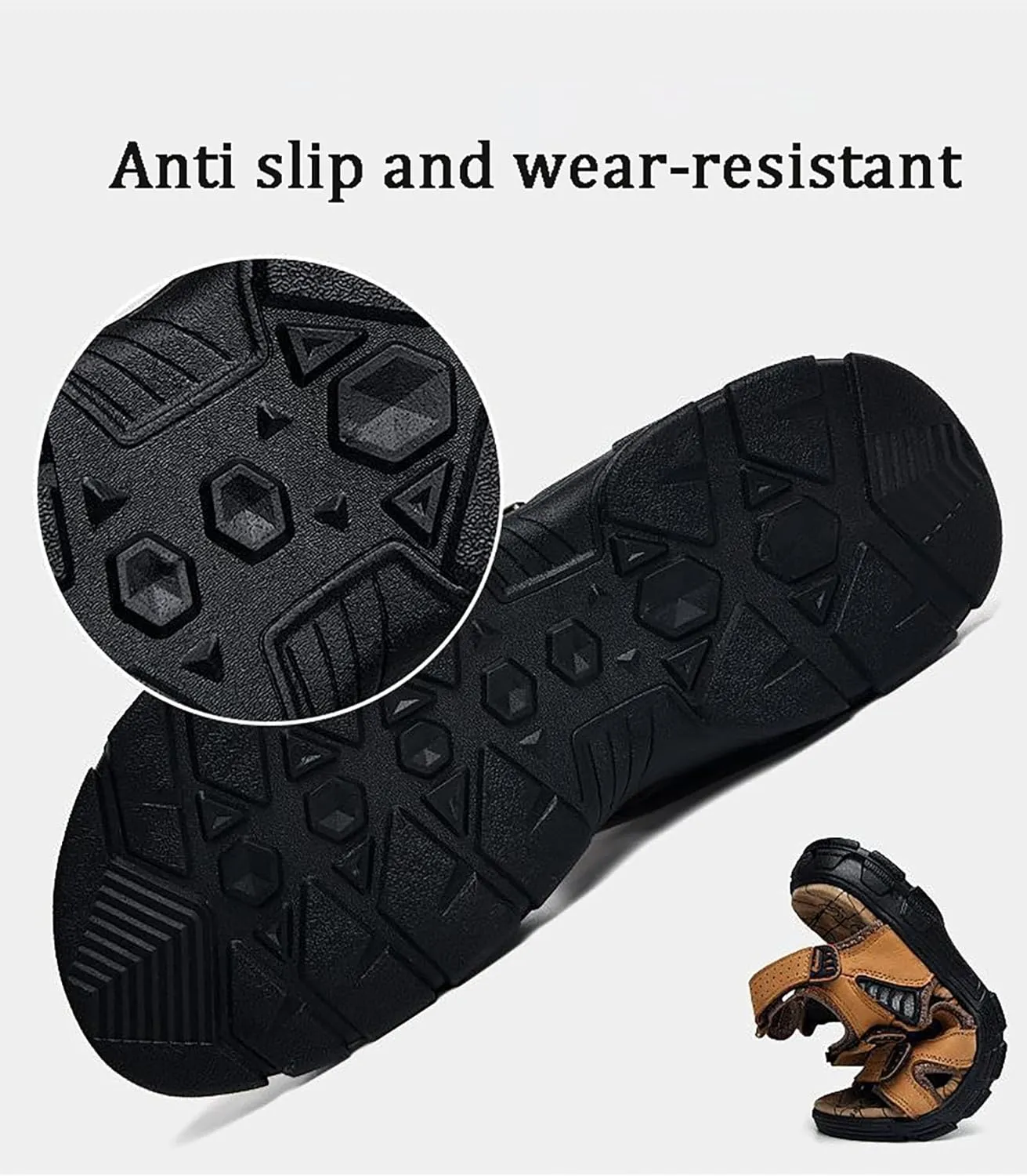 Men's Leather Sandals for Hiking Walking Beach Treads Water Athletic Outdoor with Air Cushion