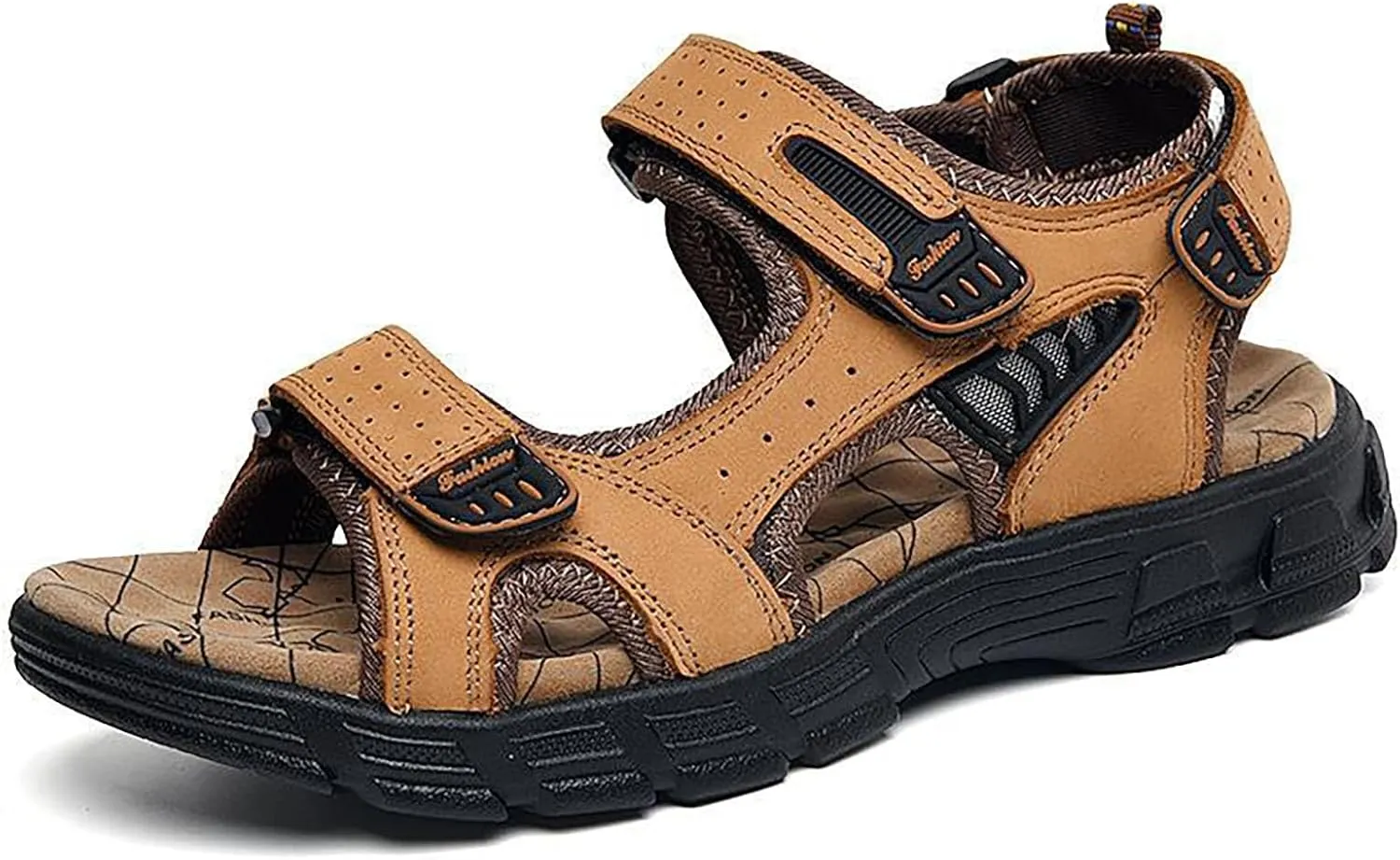 Men's Leather Sandals for Hiking Walking Beach Treads Water Athletic Outdoor with Air Cushion