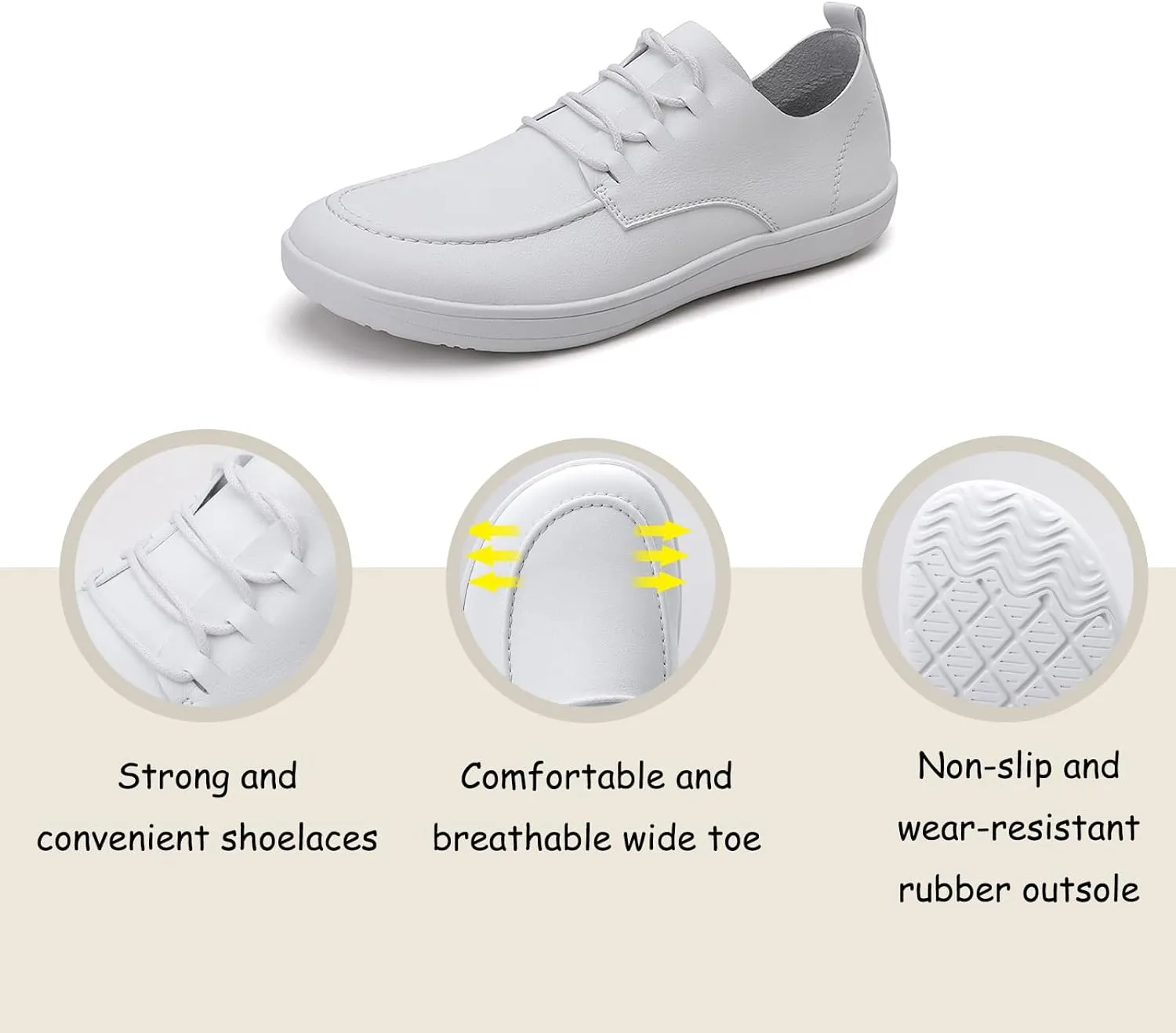 Men's Leather Wide Toe Flat Oxford Shoes Comfortable Round Toe Soft Sole Non-Slip Lace-Up Business Work Shopping Barefoot Casual Shoes