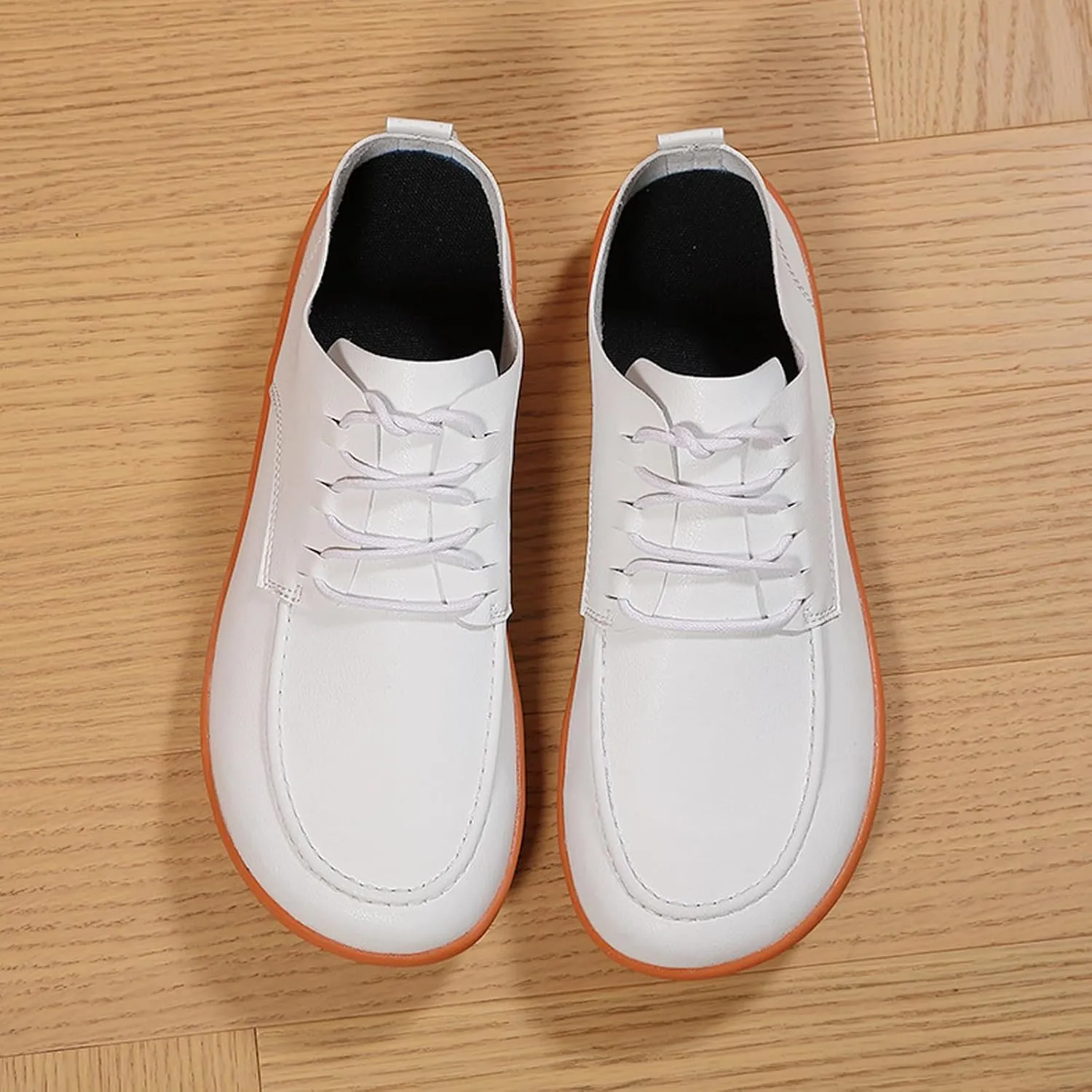 Men's Leather Wide Toe Flat Oxford Shoes Comfortable Round Toe Soft Sole Non-Slip Lace-Up Business Work Shopping Barefoot Casual Shoes