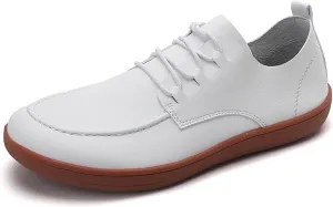 Men's Leather Wide Toe Flat Oxford Shoes Comfortable Round Toe Soft Sole Non-Slip Lace-Up Business Work Shopping Barefoot Casual Shoes