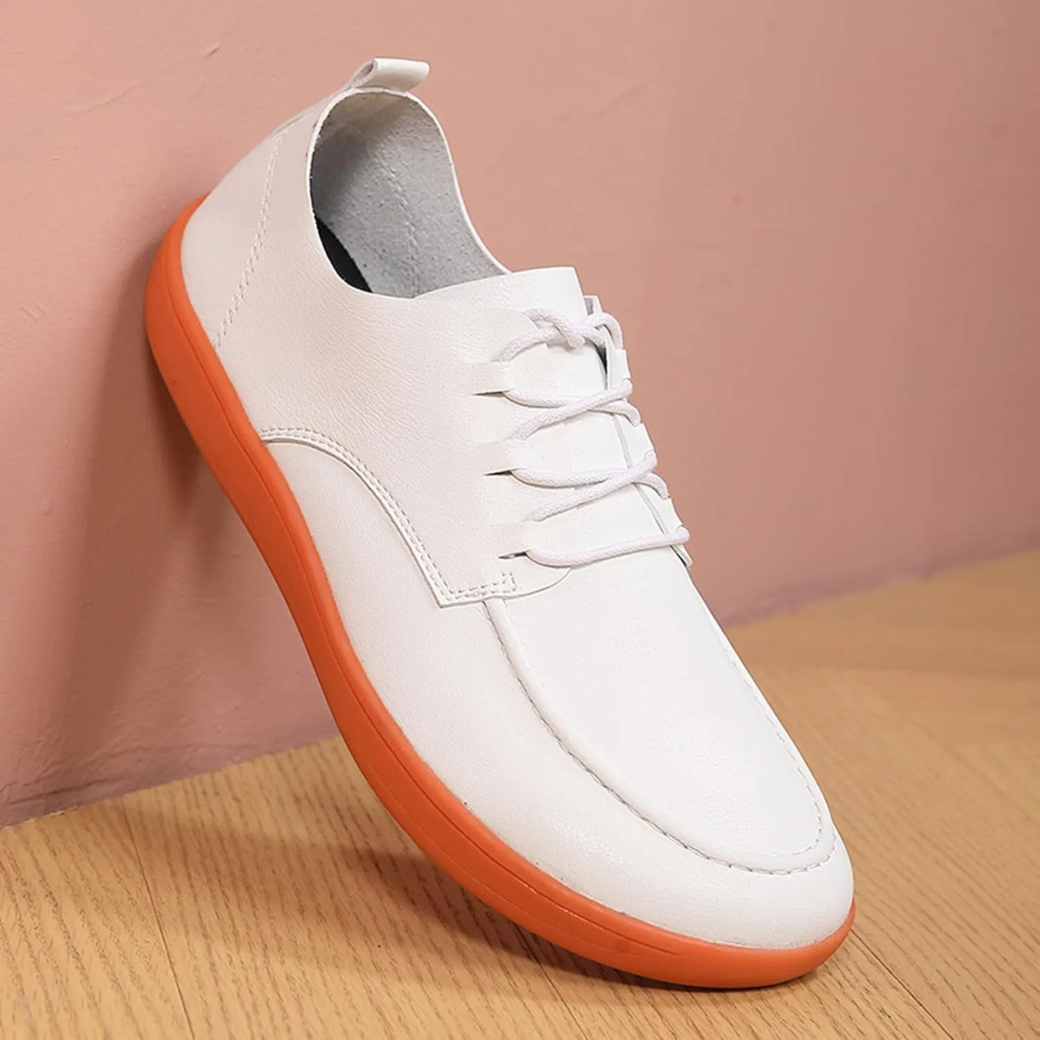 Men's Leather Wide Toe Flat Oxford Shoes Comfortable Round Toe Soft Sole Non-Slip Lace-Up Business Work Shopping Barefoot Casual Shoes