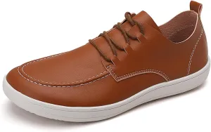 Men's Leather Wide Toe Flat Oxford Shoes Comfortable Round Toe Soft Sole Non-Slip Lace-Up Business Work Shopping Barefoot Casual Shoes