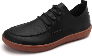 Men's Leather Wide Toe Flat Oxford Shoes Comfortable Round Toe Soft Sole Non-Slip Lace-Up Business Work Shopping Barefoot Casual Shoes