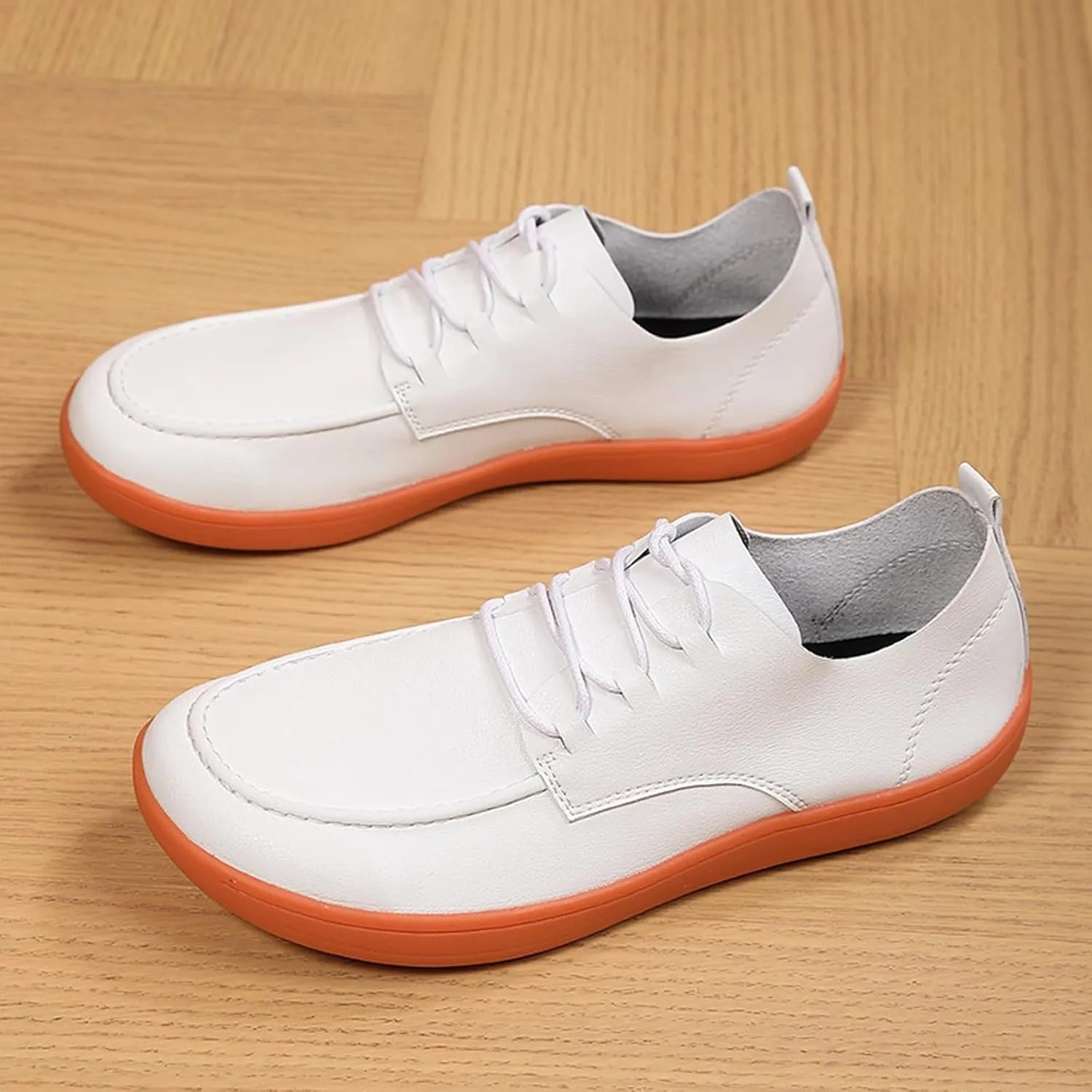 Men's Leather Wide Toe Flat Oxford Shoes Comfortable Round Toe Soft Sole Non-Slip Lace-Up Business Work Shopping Barefoot Casual Shoes