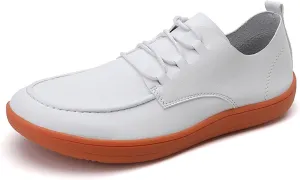 Men's Leather Wide Toe Flat Oxford Shoes Comfortable Round Toe Soft Sole Non-Slip Lace-Up Business Work Shopping Barefoot Casual Shoes