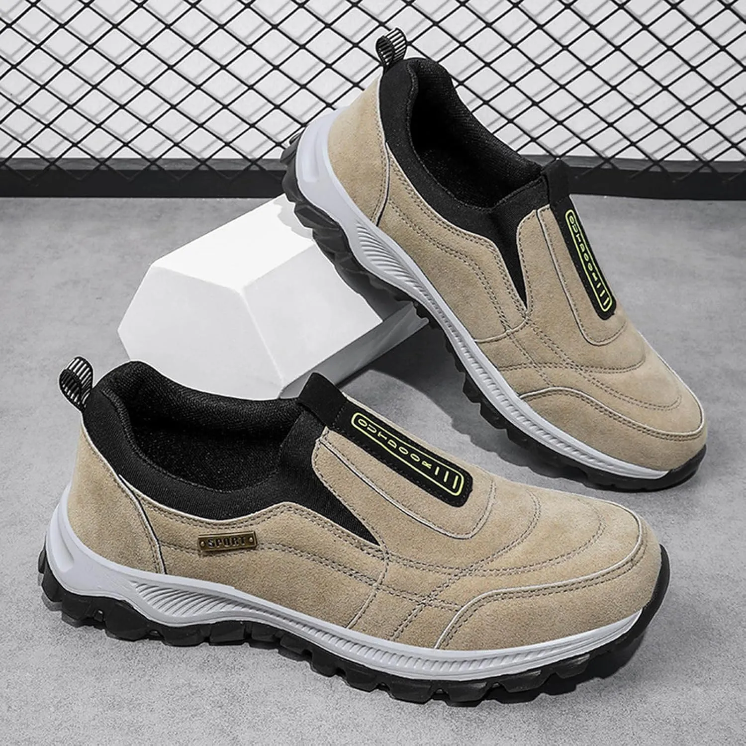 Men's Lightweight Cushion Sneakers Outdoor Athletic Slip-On Hiking Shoe Comfortable & Light-Weight Stretch Shoes