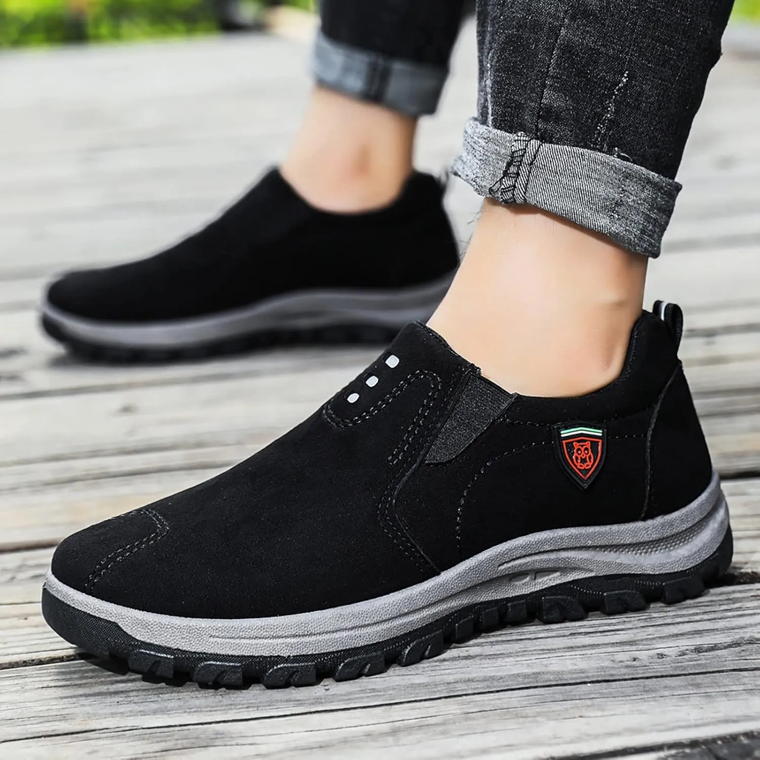 Men's Lightweight Non Slip Barefoot Shoes Supportive Running Athletic Sneaker Hook and Loop Orthopedic Sneakers