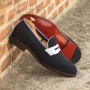 Men's Loafer Leather Shoes Wide Plus Size White Blue 4939