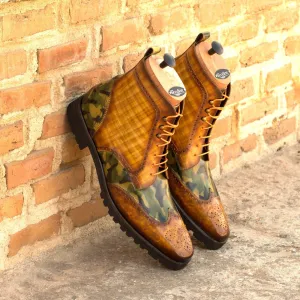 Men's Military Brogue Boots Patina Wide Brown Green 3617