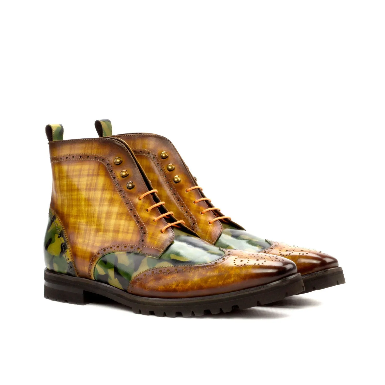 Men's Military Brogue Boots Patina Wide Brown Green 3617