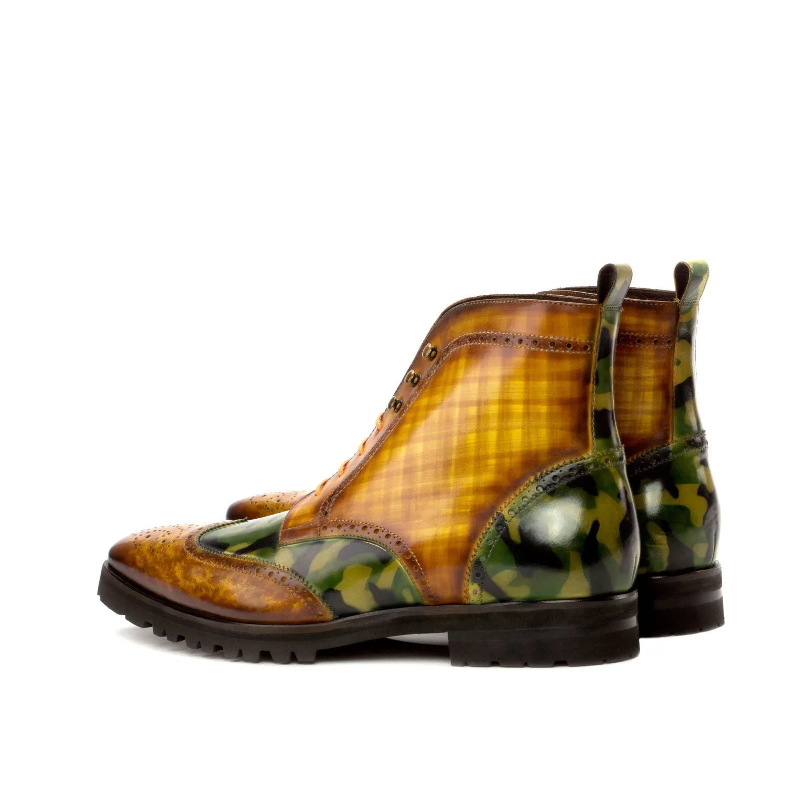 Men's Military Brogue Boots Patina Wide Brown Green 3617
