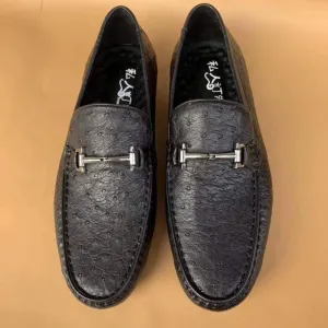 Men's Ostirch Leather Loafers Shoes Fashion Driving Shoes Business Dress Loafter Shoes Car Shoes Black