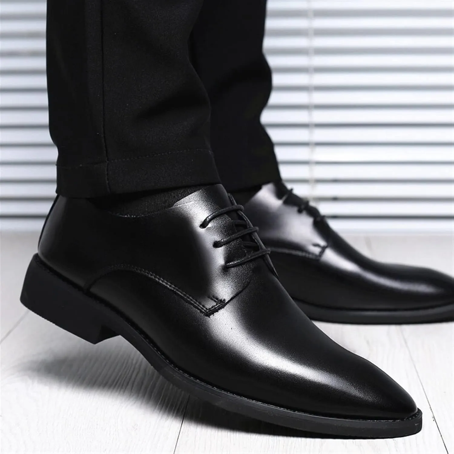 Men's Patent Leather Tuxedo Dress Shoes, Leather Formal Business Oxford Shoes Round Toe Slip-On Solid Handmade Dress Shoes for Men
