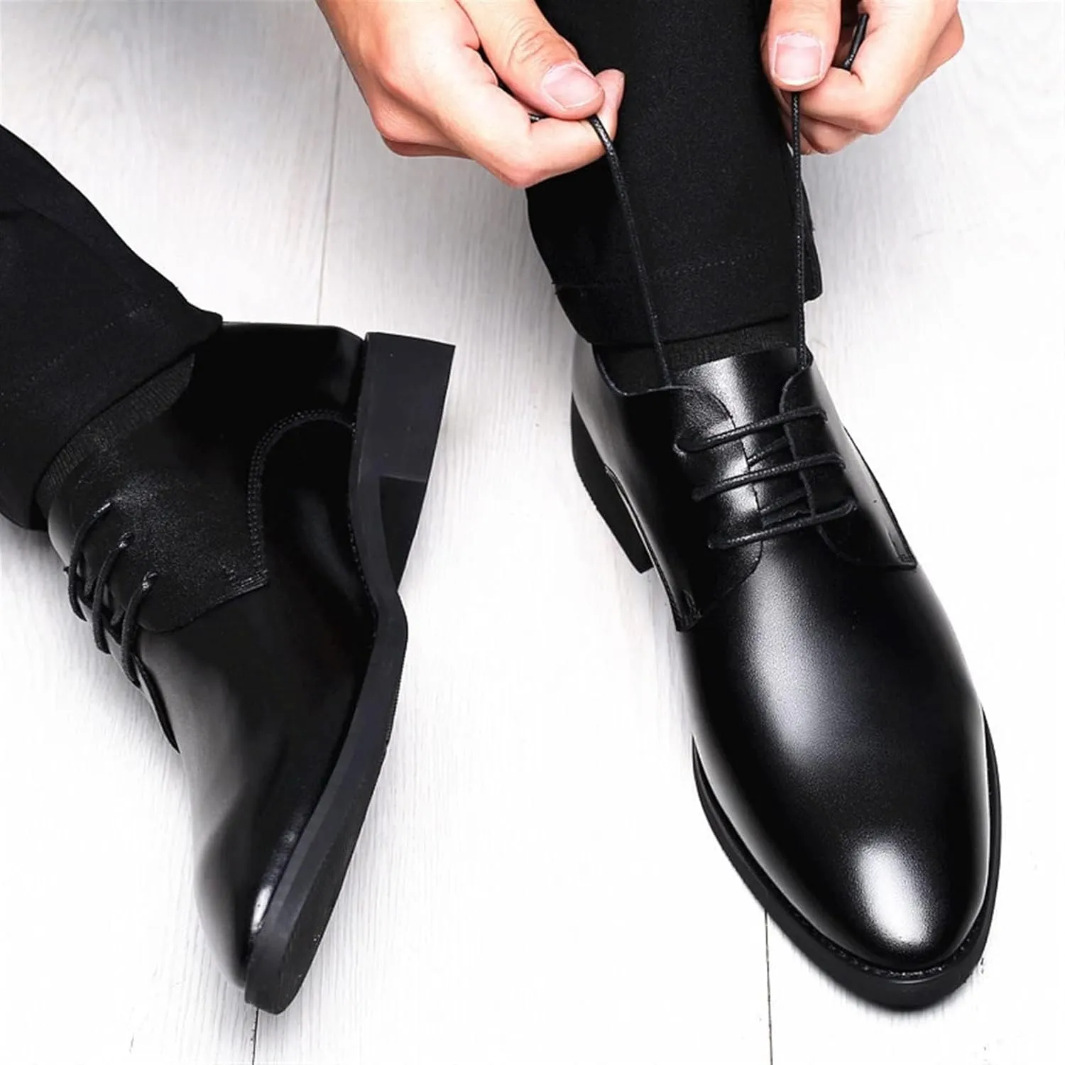 Men's Patent Leather Tuxedo Dress Shoes, Leather Formal Business Oxford Shoes Round Toe Slip-On Solid Handmade Dress Shoes for Men