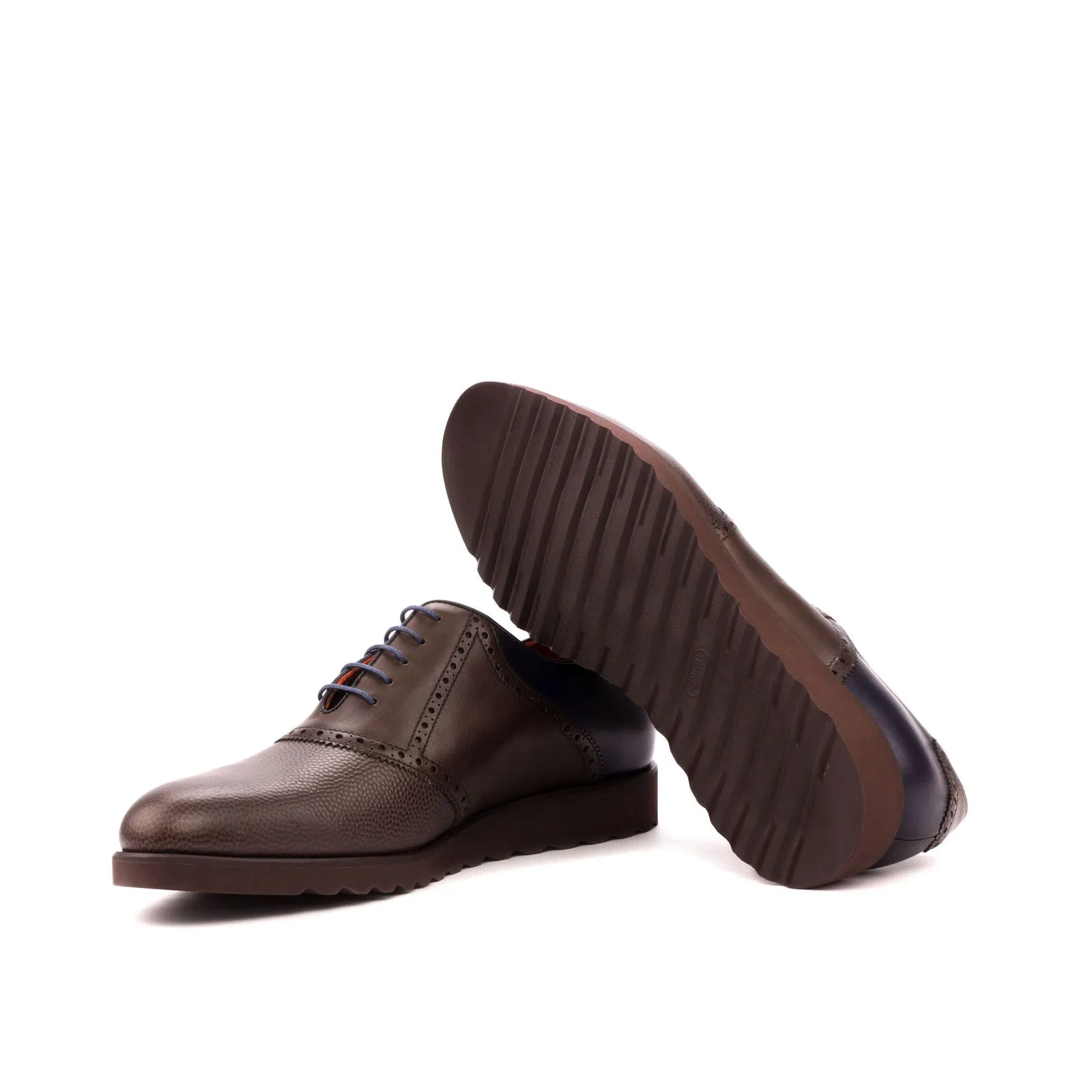 Men's Saddle Leather Shoes Wide Plus Size Blue Dark Brown 3531