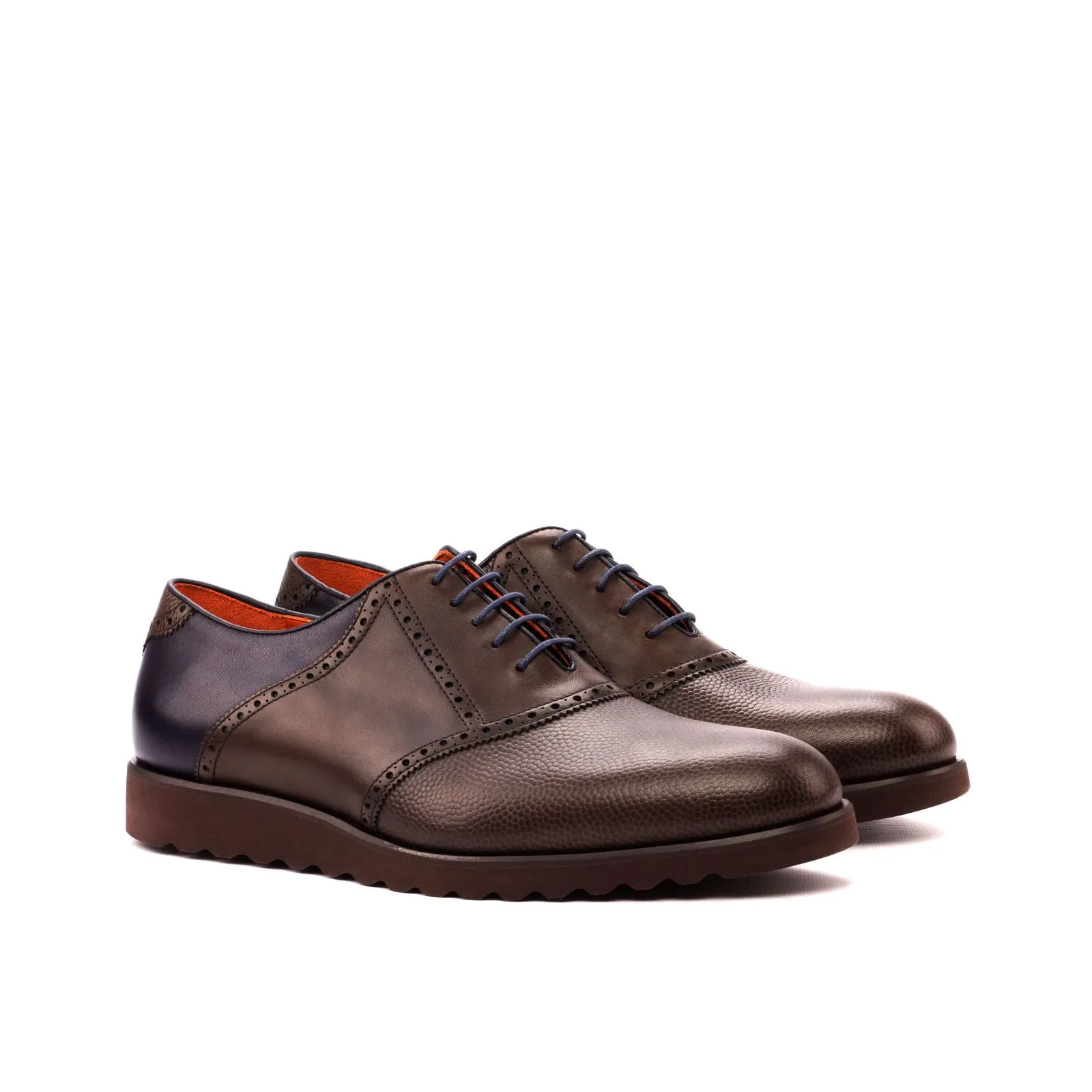 Men's Saddle Leather Shoes Wide Plus Size Blue Dark Brown 3531