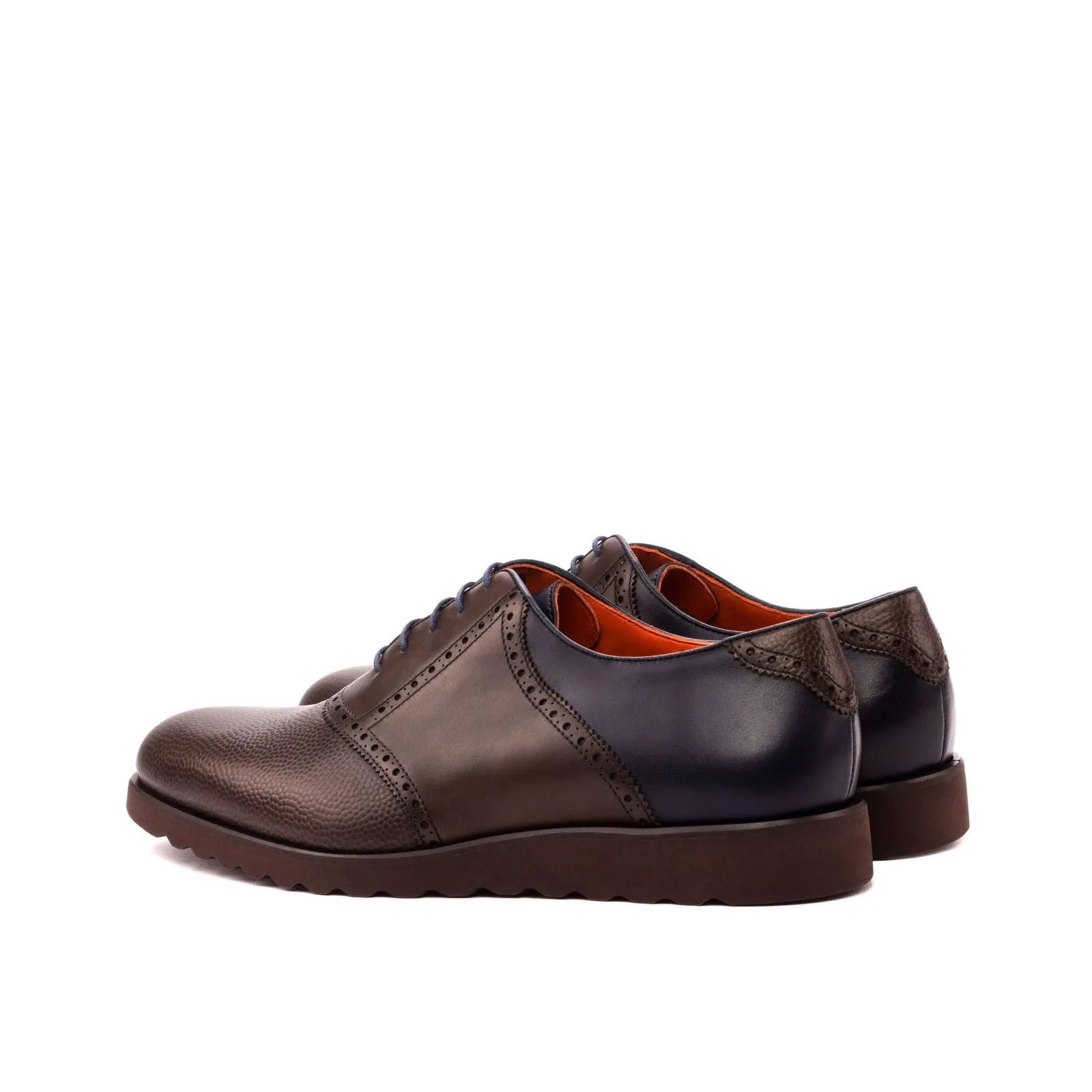 Men's Saddle Leather Shoes Wide Plus Size Blue Dark Brown 3531