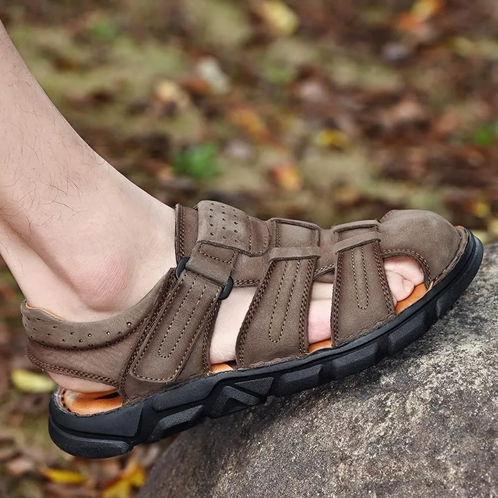 Men's Sandals Summer Genuine Leather Men's Sandals Lightweight Men's Shoes Outdoor Comfortable Beach Sandals Fashion Casual Shoes Sneakers,12,Black