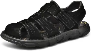 Men's Sandals Summer Genuine Leather Men's Sandals Lightweight Men's Shoes Outdoor Comfortable Beach Sandals Fashion Casual Shoes Sneakers,12,Black