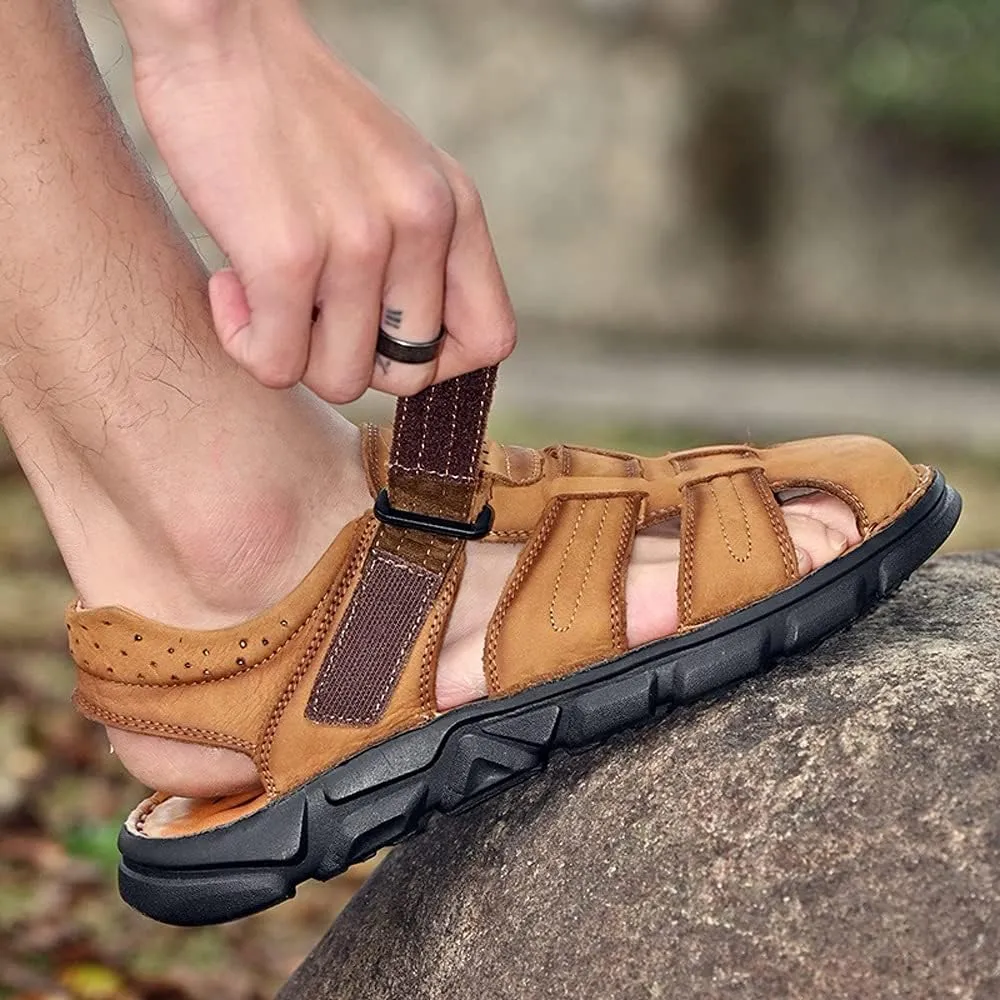 Men's Sandals Summer Genuine Leather Men's Sandals Lightweight Men's Shoes Outdoor Comfortable Beach Sandals Fashion Casual Shoes Sneakers,12,Black