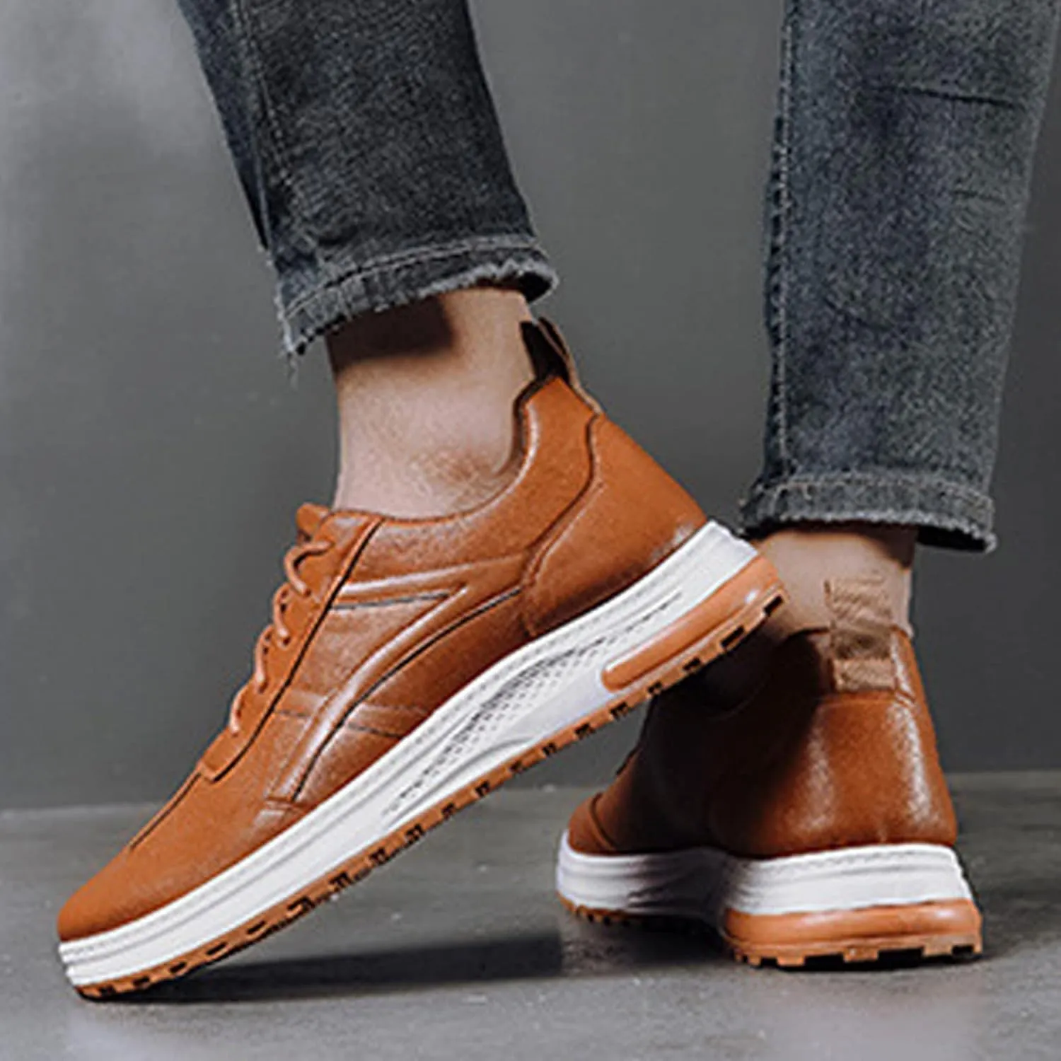 Mens Shoes Large Size Casual Leather Lace Up Solid Color Casual Fashion Simple Shoes Running Men Sneaker