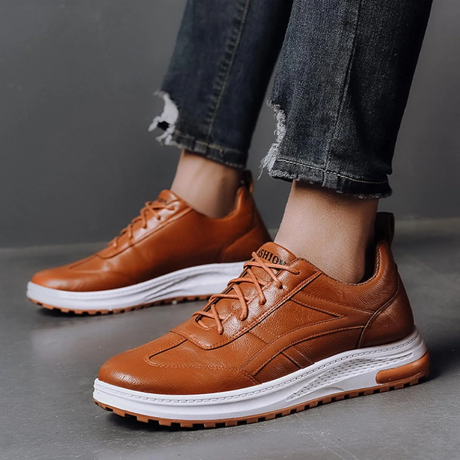 Mens Shoes Large Size Casual Leather Lace Up Solid Color Casual Fashion Simple Shoes Running Men Sneaker