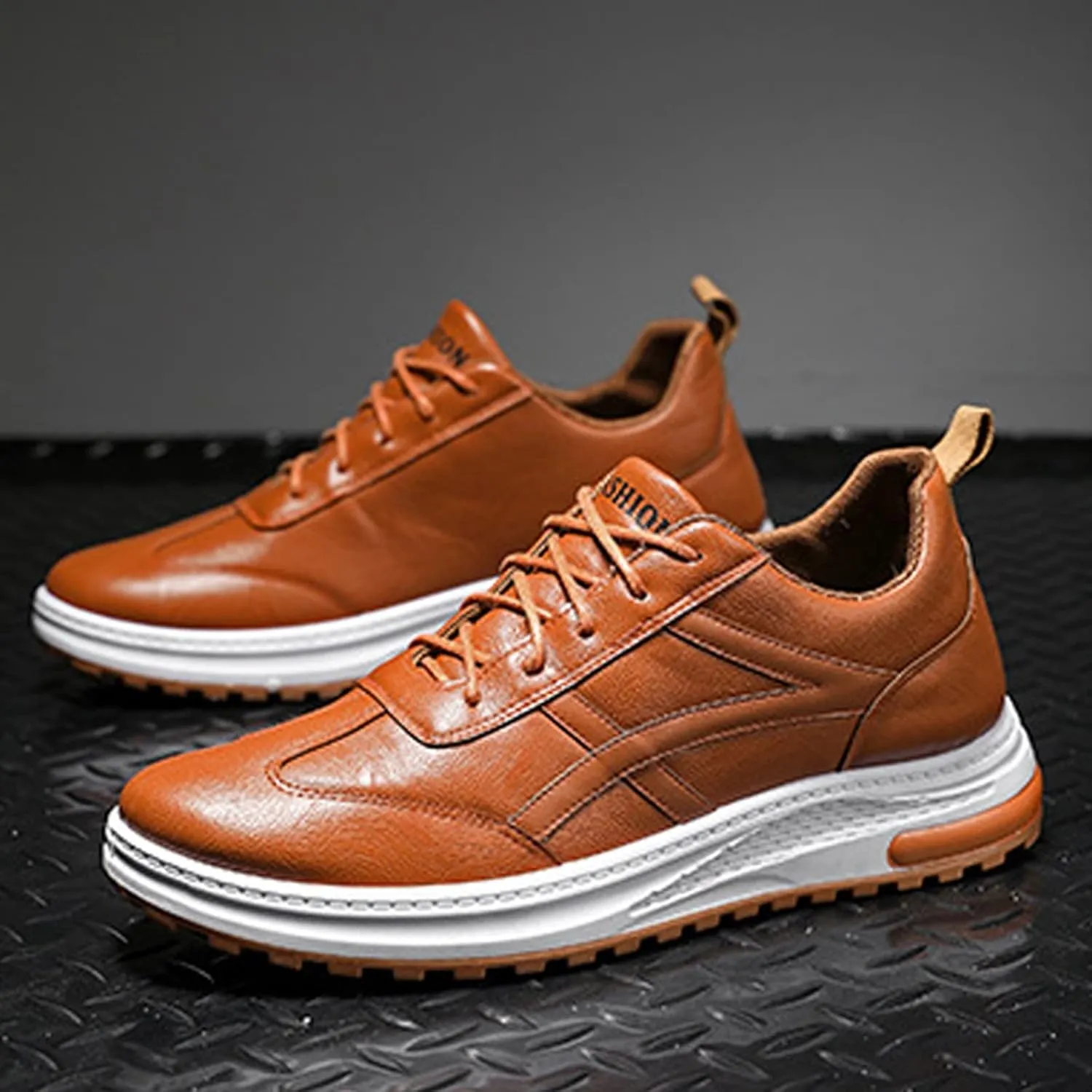 Mens Shoes Large Size Casual Leather Lace Up Solid Color Casual Fashion Simple Shoes Running Men Sneaker