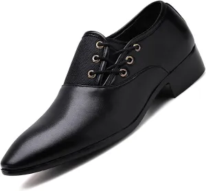 Men's Slip on Pointed Toe Oxford Shoes,Fashion Patent Leather Lace-up Decoration Formal Business Office Derby Dress Shoes Casual Comfy Non-Slip Flat Oxfords