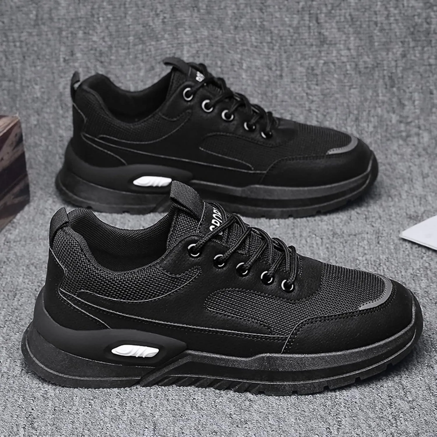 Men's Slip Shoes Men Low Top Breathable Running PU and Mesh Casual Sport Shoes