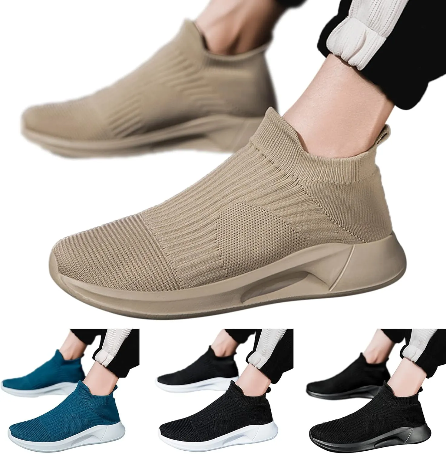Men's Stretch Memory Foam Shoes Comfortable Breathable Lightweight Tennis Shoe Convenient Elderly Slip On Shoes