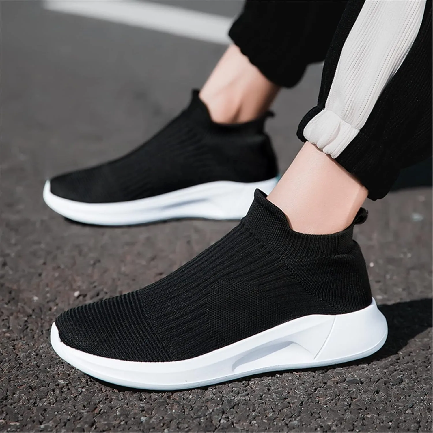 Men's Stretch Memory Foam Shoes Comfortable Breathable Lightweight Tennis Shoe Convenient Elderly Slip On Shoes
