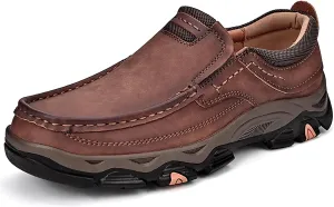 Men's Suede Casual Hiking Loafers,Hand Stitching Comfort Anti Slip Slip on Business Dress Shoes Fashion Outdoor Walking Boat Shoes