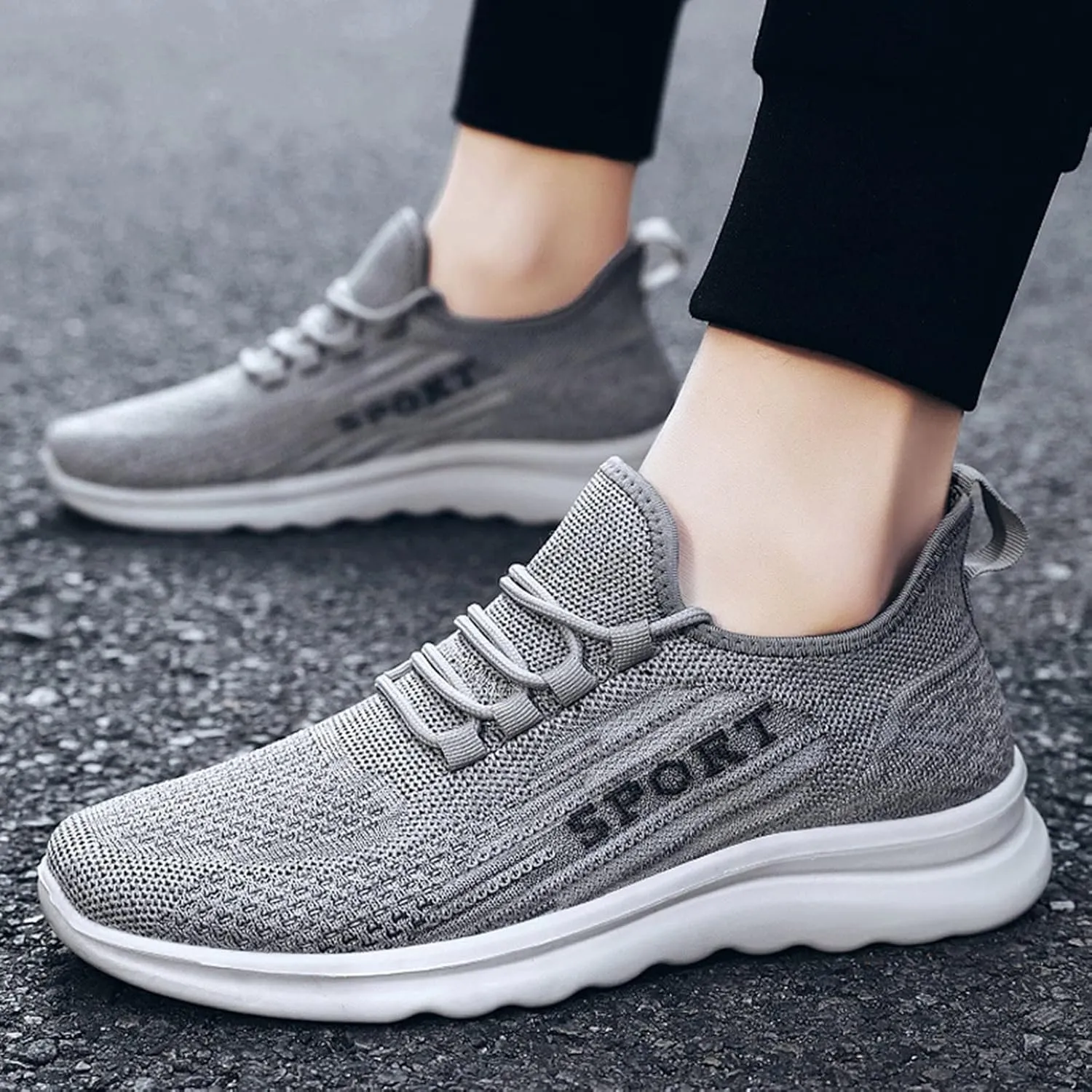 Mens Tennis Shoes Non Slip Shoes Lightweight Breathable Slip on Running Fashion Men's Casual Sneakers Mesh Breathable Walking on for Men White Sneakers