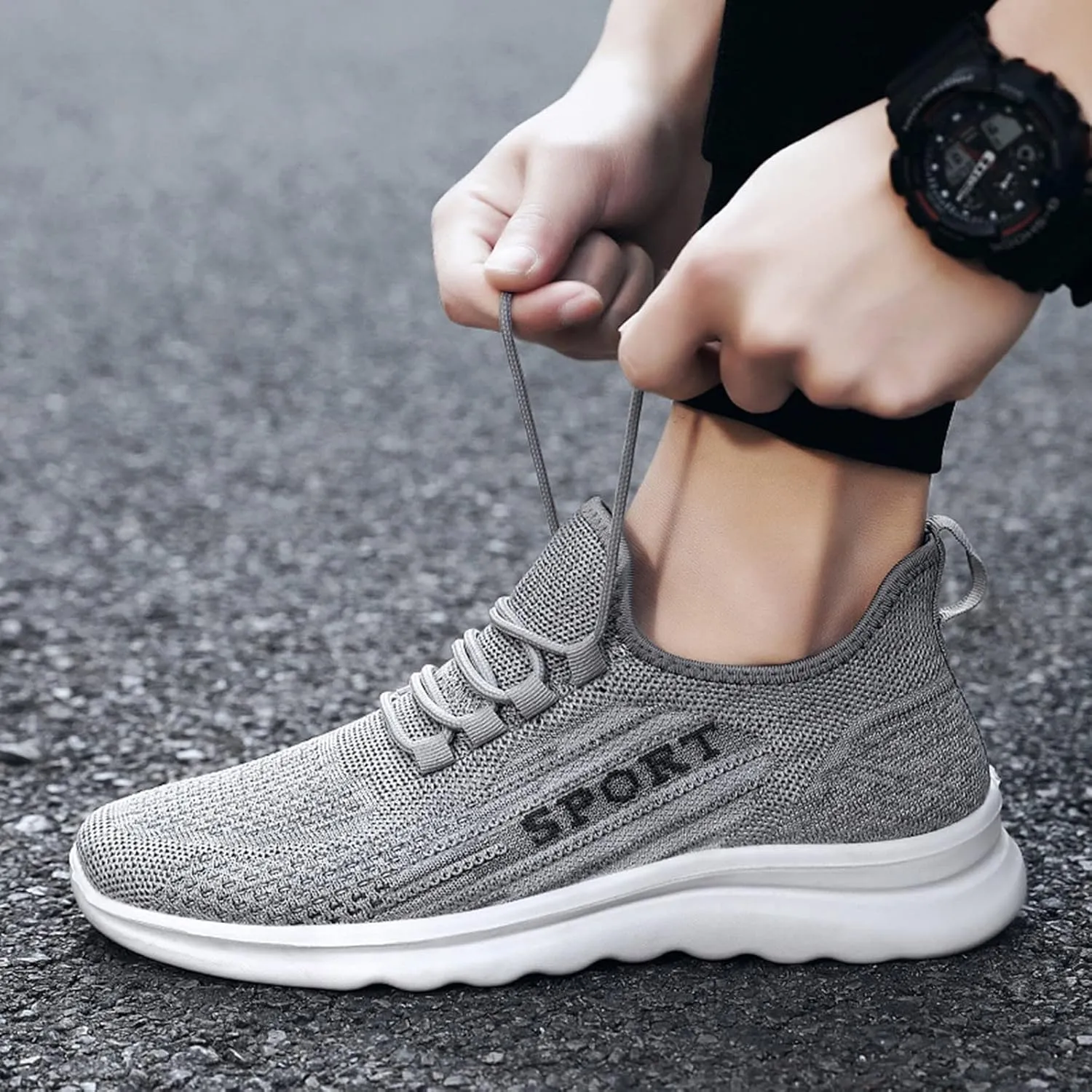 Mens Tennis Shoes Non Slip Shoes Lightweight Breathable Slip on Running Fashion Men's Casual Sneakers Mesh Breathable Walking on for Men White Sneakers