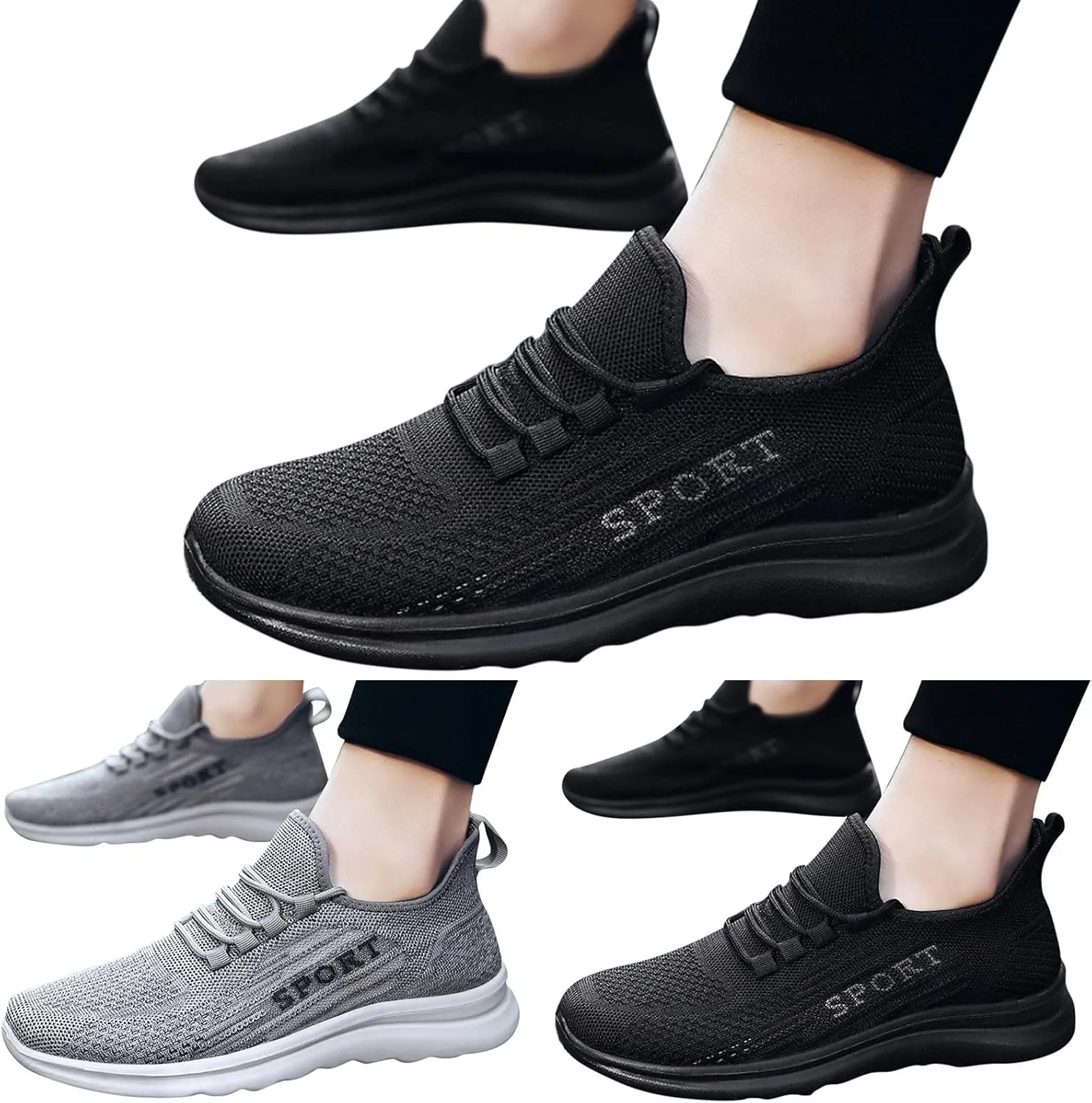 Mens Tennis Shoes Non Slip Shoes Lightweight Breathable Slip on Running Fashion Men's Casual Sneakers Mesh Breathable Walking on for Men White Sneakers