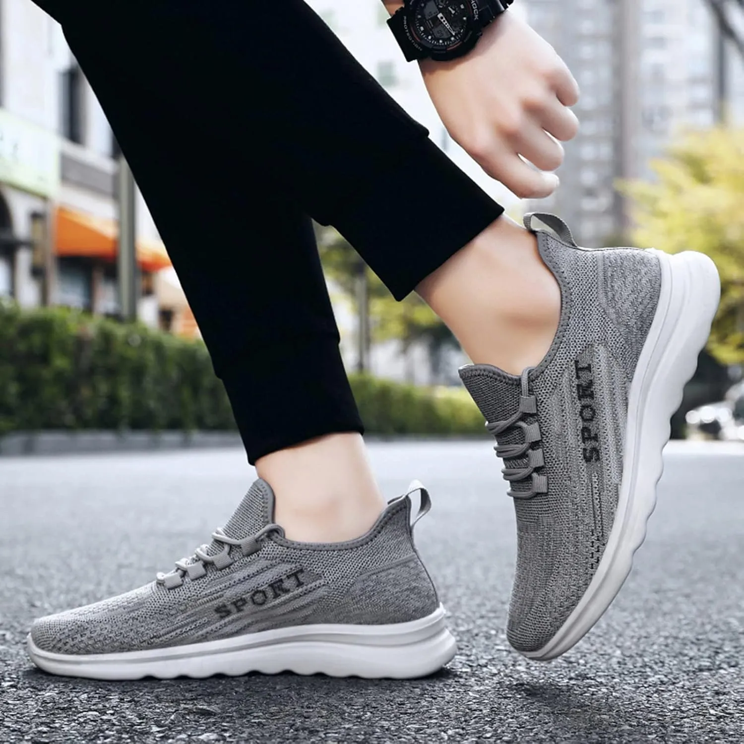 Mens Tennis Shoes Non Slip Shoes Lightweight Breathable Slip on Running Fashion Men's Casual Sneakers Mesh Breathable Walking on for Men White Sneakers