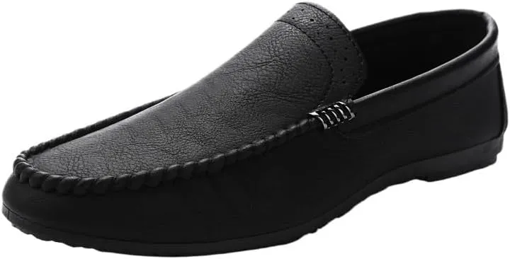 Men's Vegan Leather Loafers ?C Round Toe Lightweight Flat Heel Slip-Ons, Flexible Comfortable Shoes for Party, Prom, and Casual Wear