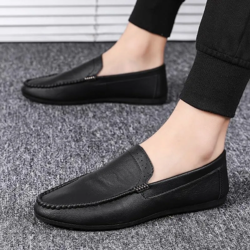 Men's Vegan Leather Loafers ?C Round Toe Lightweight Flat Heel Slip-Ons, Flexible Comfortable Shoes for Party, Prom, and Casual Wear