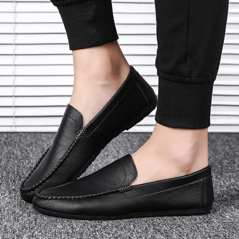 Men's Vegan Leather Loafers ?C Round Toe Lightweight Flat Heel Slip-Ons, Flexible Comfortable Shoes for Party, Prom, and Casual Wear