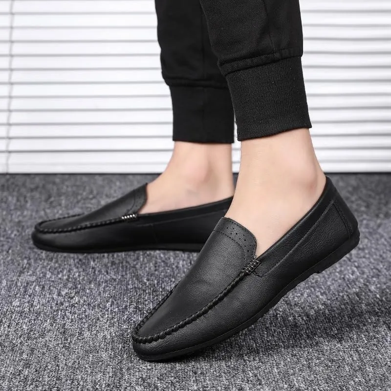 Men's Vegan Leather Loafers ?C Round Toe Lightweight Flat Heel Slip-Ons, Flexible Comfortable Shoes for Party, Prom, and Casual Wear