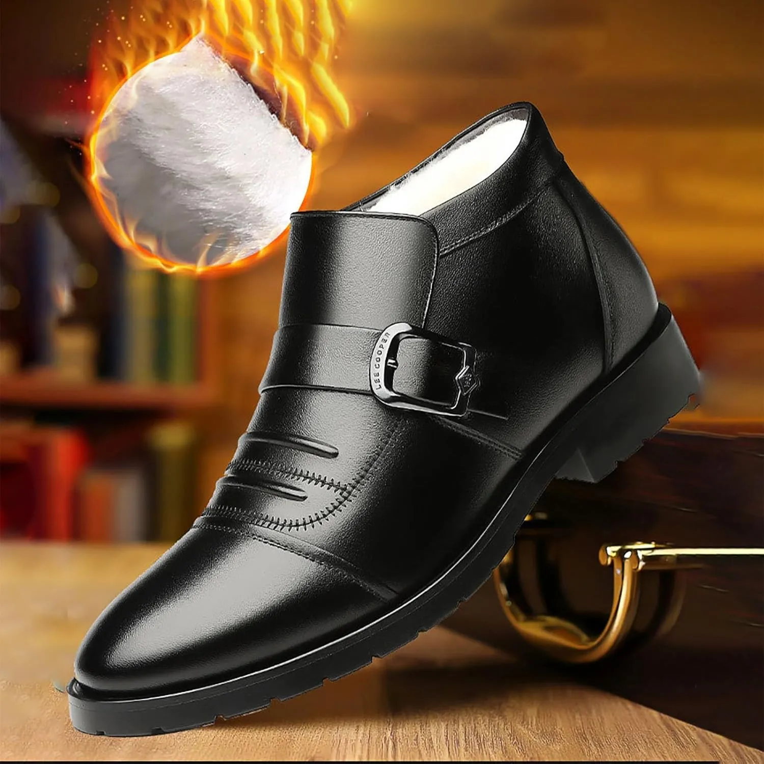 Men's Warm Cold Proof for Outdoor Hiking Casual Casual Leather Winter Plush Warm Snow Shoes High Top Cotton for Men New Business Shoes