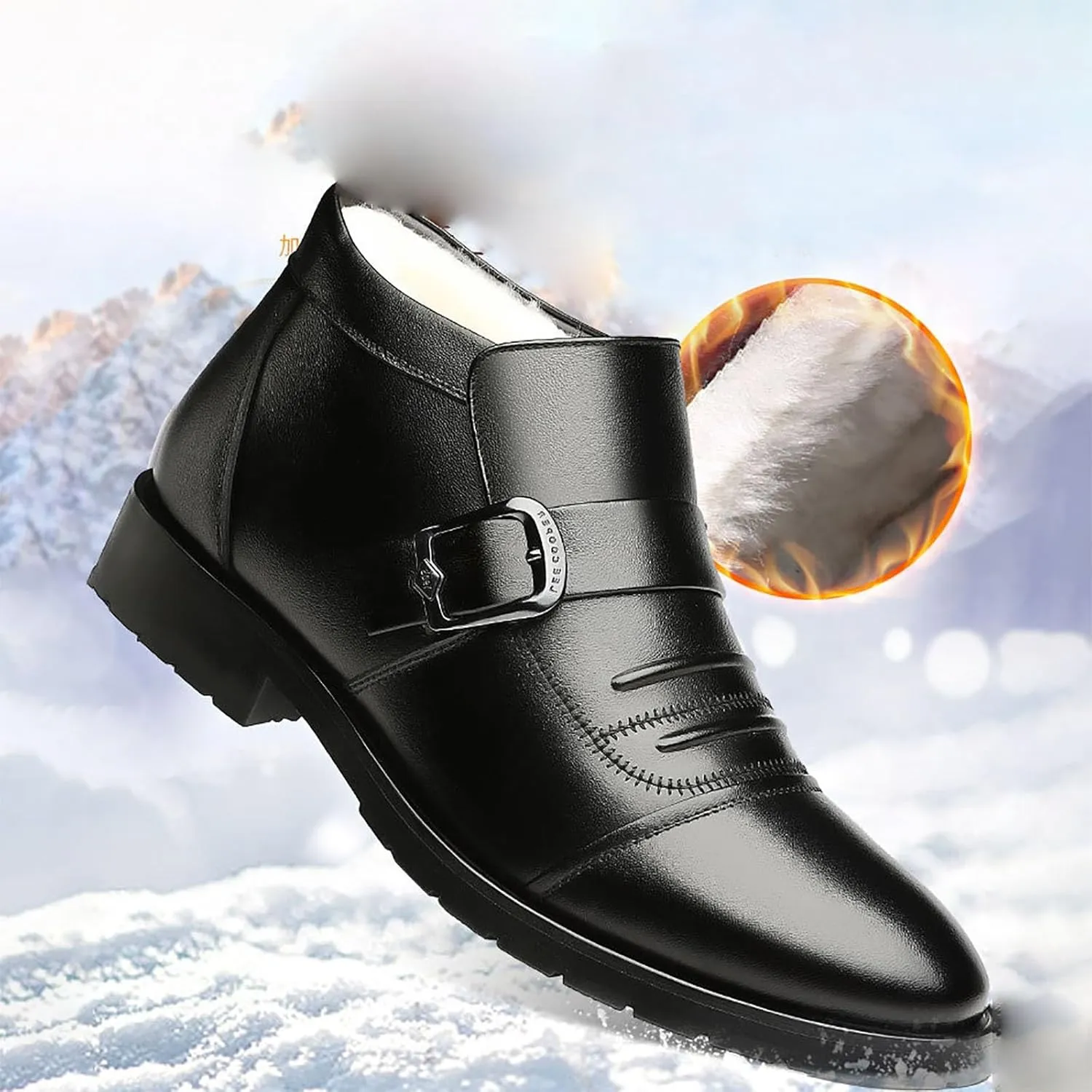 Men's Warm Cold Proof for Outdoor Hiking Casual Casual Leather Winter Plush Warm Snow Shoes High Top Cotton for Men New Business Shoes
