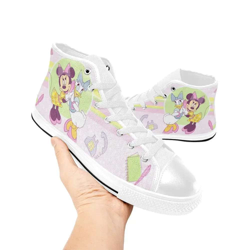 Minnie mouse and Daisy Duck Shoes High Top Sneakers for Kids and Adults