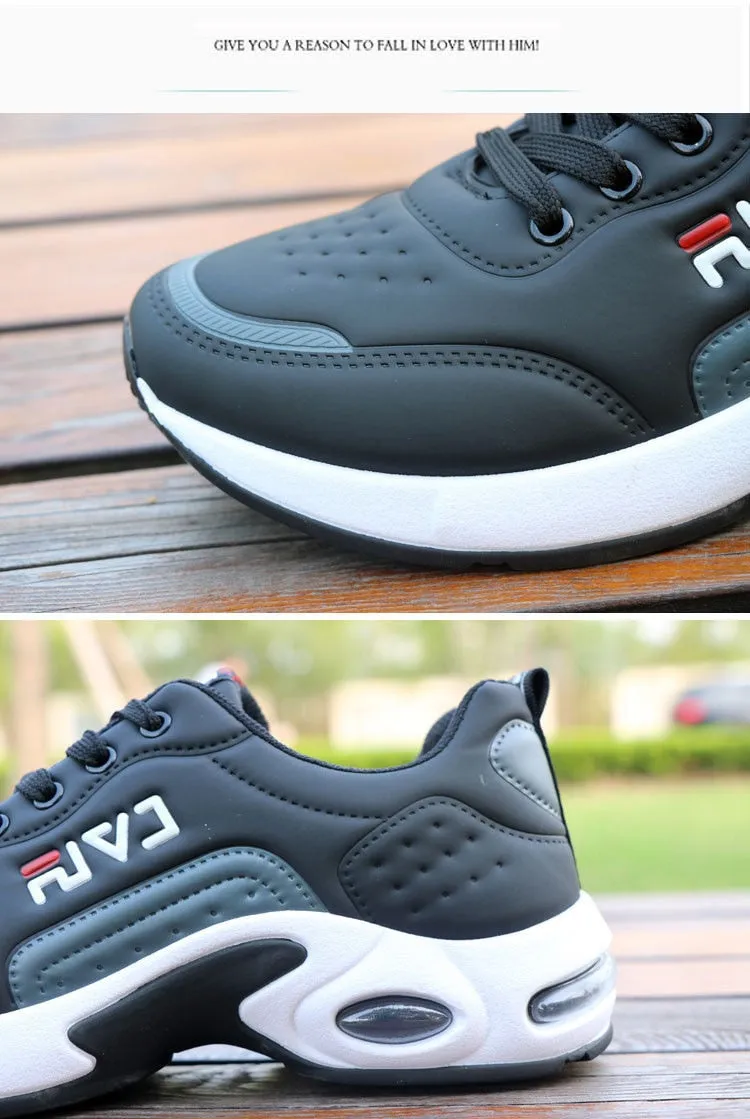 New Men's Casual Shoes Shock Absorption Cushion Shoes Campus Wind Non-Slip Shoes Leather Stitching Men's Casual Shoes