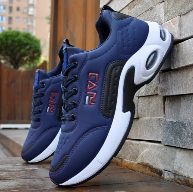New Men's Casual Shoes Shock Absorption Cushion Shoes Campus Wind Non-Slip Shoes Leather Stitching Men's Casual Shoes