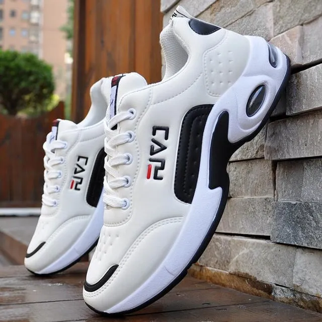 New Men's Casual Shoes Shock Absorption Cushion Shoes Campus Wind Non-Slip Shoes Leather Stitching Men's Casual Shoes